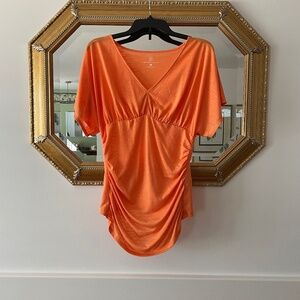 New York & Company Vibrant Orange V-Neck Top